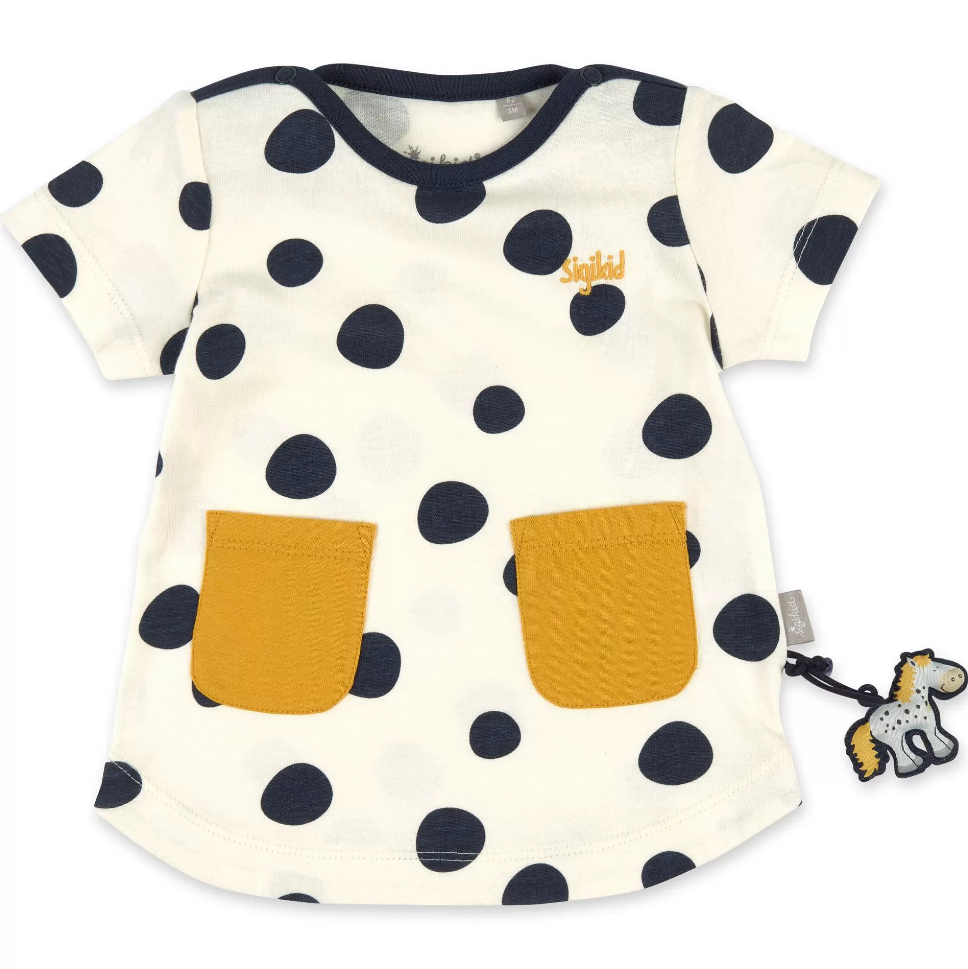 Bebe Sigikid Baby Kurzarm Longshirt, Weis Mit Dunkelblauen Punkten